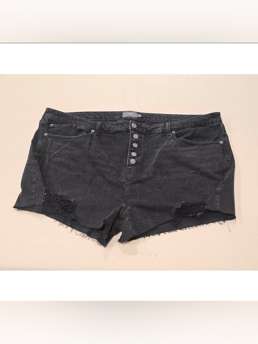 Used Plus Size 24 (3X) Black Distressed Torrid High Rise Jean Shorts